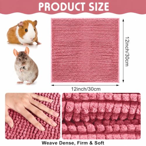 4 Pcs Guinea Pig Cage Liner 12 x 12 Inch Washable Chenille Pee Pads Pet Dog Cat Bedding Training Mat Reusable for Small Animals Puppy Bunny Hamster Chinchilla - color: Green Pink, size: 12 x 12 Inch, style: Low Pile Chenille