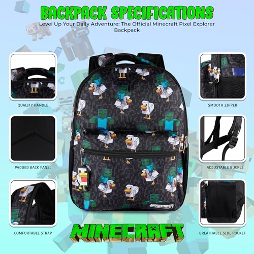 AI ACCESSORY INNOVATIONS Minecraft Chicken Jockey Boys & Girls Backpack, 16” Bookbag w/Molded Chicken Rubber Dangle - color: Minecraft Chicken Jockey Boy