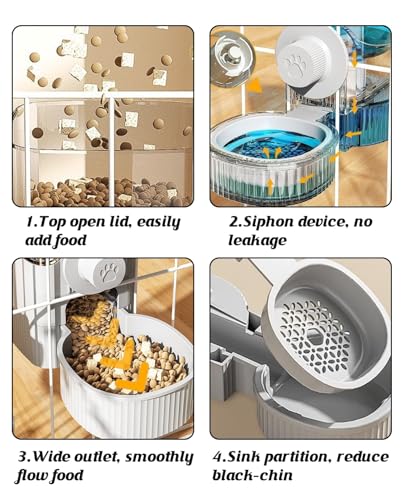 GPY Automatic Hanging Gravity Pet Feeder and Water Dispenser Set | Automatic Rabbit Bunny Feeder and Guinea Pig Water Bottle Water Dispenser for Dogs Cats Pets Animals Large Capacity (Grey) - color: Grey