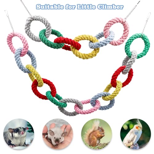 Sugar Glider Toys, Hanging Cotton Rope Ring Climbing Toy for Little Pet, Rat toys, Sugar Glider Cage Accessories, Exercise Toys for Sugar Glider, Rat, Squirrel, Bird, Other Little Climber （Short） - size: Small