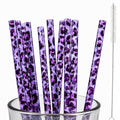 10 Pcs Reusable Leopard Straws Hard Plastic Drinking Straw with Cleaning Brush Leopard Print Animal Drinking Straw Statement Cheetah Animal Straws Birthday Party Favors(Purple) - color: Purple