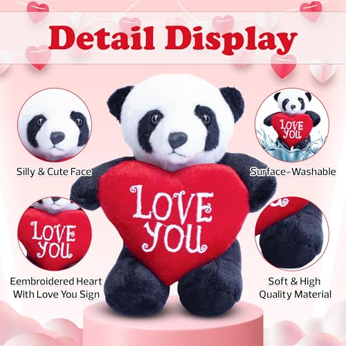 8 inch Adorable Valentine Stuffed Animal with Love You Heart for Loved Ones -Premium Huggable Animal (Panda with Heart) - style: Panda