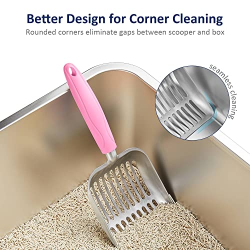 Cat Litter Scoop, Aluminum Alloy Sifter, Kitty Metal Scooper, Deep Shovel, Long Handle, Poop Sifting, Kitten Pooper Lifter, Durable, Heavy Duty, for Litter Box - color: FLAT Aluminum \ #10 Pink Handle, size: Small