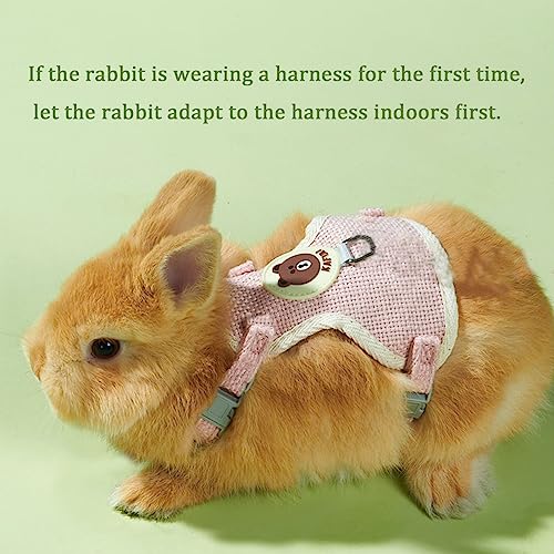 Rabbit Harness and Leash Set 2 Pieces Adjustable Bunny Harness Leash Ferret Harness Guinea Pig Harness Ferret Leash for Small Pets Walking Outdoor (Pink, Small) - color: Pink