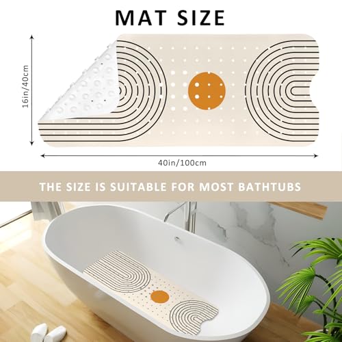 Rainbow Bathtub Mat Non Slip, Baby Bath Mat for Tub Rubber Tub Mat, Kids Bath Mats for Bathroom Modern Geometric Anti Slip Shower Mat with Suction and Drain Holes Machine Washable, 40″X16″ - color: C01, size: 40" x 16" (Rectangular)