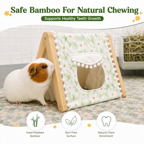 Guinea Pig Hideout No Bottom, Sturdy Bamboo Small Animal House with Window, Rabbit Bunny Tunnel, Easy to Assemble for Hamsters Bunny Rat Chinchillas Playing Hiding, Guinea Pig Cage Accessories, Green - color: Green