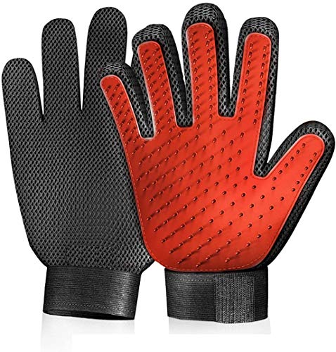Pet Grooming Glove Hair Remover Brush Gentle Deshedding Efficient Pet Mitt Pet Massage Gloves Left & Right Hand Draw Dogs Cats Horses Long Short Fur (1Pair Left & Right Hand) - color: Red