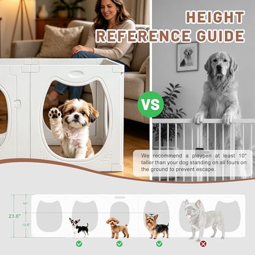 Dog Playpen with Storage Basket, 8 PCS 23.6" H Puppy Playpen | Foldable Cat Playpen Indoors with Door Gate, for Small & Medium Pet, Rabbit, Duck, Chick