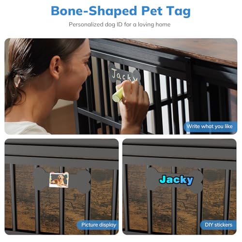 Petrova 47" Dog Crate Furniture for Large/Medium Dogs, Heavy Duty Dog Kennel Indoor with Name Tag, Wooden Dog Cage with Sliding Barn Door, Decorate House as TV Stand, End Table, Brown - color: Brown, size: 47.2"L x 27.9"W x 31.8"H