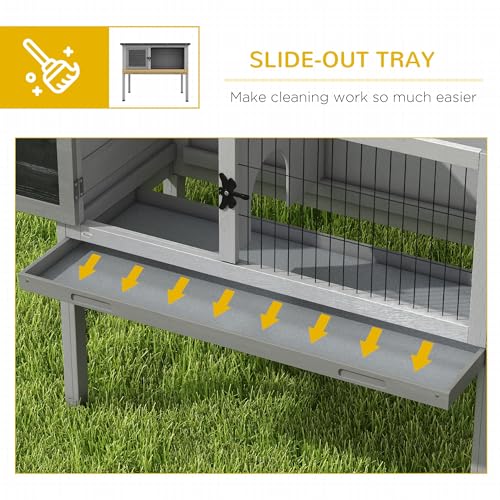 PawHut Elevated Wooden Rabbit Hutch Indoor/Outdoor Bunny Cage Gray | Hinged Asphalt Roof, Removable Tray for Guinea Pig - color: Gray