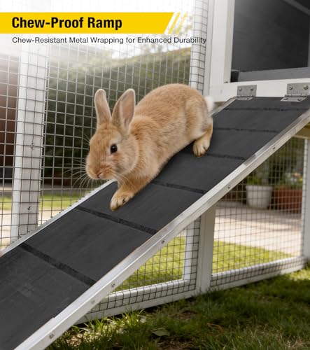Aivituvin Two-Tier Rabbit Hutch Outdoor Bunny Cage Indoor with Weatherproof Roof Rabbit Cage with Chew-Proof Ramp and Pull-Out Tray for for Small Animals Black and White