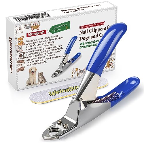 Dog Cat Pets Nail Clippers, Professional Pets Claw Trimmer with Free Nail File, Sharp Stainless Steel Blade, Sturdy Non Slip Handles - for Safe, Professional at Home Grooming - color: Blue
