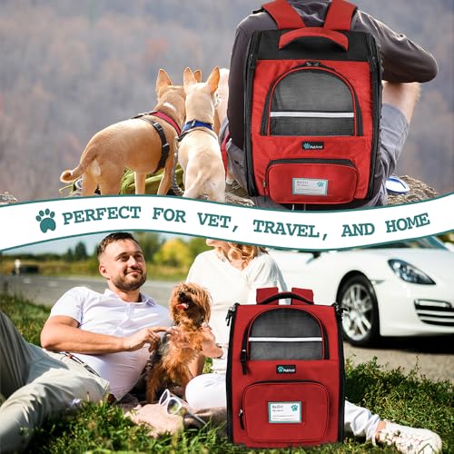 PetAmi Dog Backpack Carrier Airline Approved Cat Pet Puppy Bag, Red | Ideal for Small Medium Large Pet up to 18 lb, 2 Side Entry Structured No-Collapse Frame, Ventilated Bookbag for Hiking Travel - color: Red