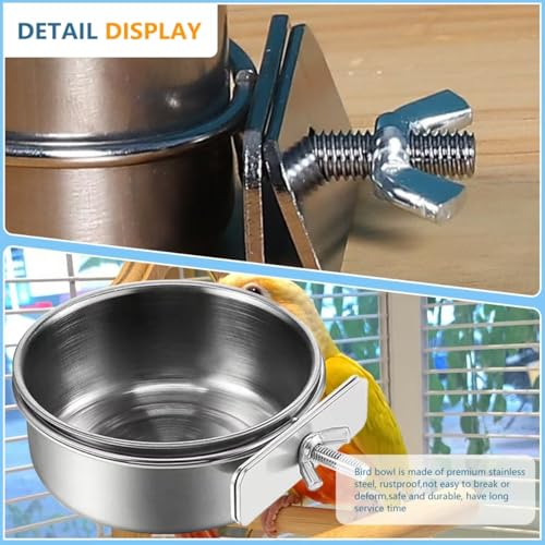 2Pcs Stainless Steel Bird Feeding Bowls, Small Bird Feeding Cup, Stainless Steel Parrot Food Bowl Cage with Holder, Parrot Cage Water Feeder, Pet Cage Cup Holder (Dia 3.93", 5.51",) - size: 3.93", 5.51"