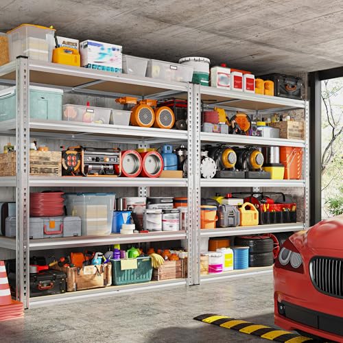 REIBII 2500LBS Garage Shelving,40"W Rust-Proof Storage Shelves For Basement | 5-Tier Metal Shelving,Waterproof,Adjustable Pantry Shelves,Resists Rust,for Closet Kitchen 40" W x 19.7''D x 72''H,Silver - size: 40"W x 19.7"D x 72"H