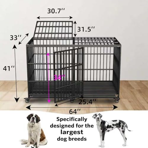 64" Heavy Duty Dog Crate Indestructible Dog High Anxiety Kennel Cage with Double Doors for Extra Large Giant Breeds - size: 64.0"L x 33.0"W x 41.0"H