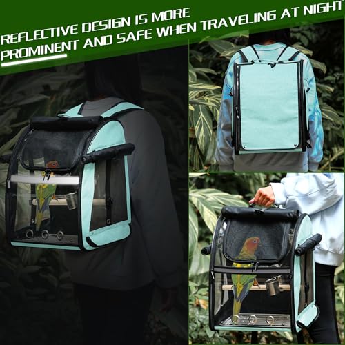 Bird Carrier Bag with Indestructible Stainless Steel Mesh, Bird Travel Cage with Stand, Easy to Clean Backpack for Parrot, Portable Bird Travel Bag, Green - color: Green