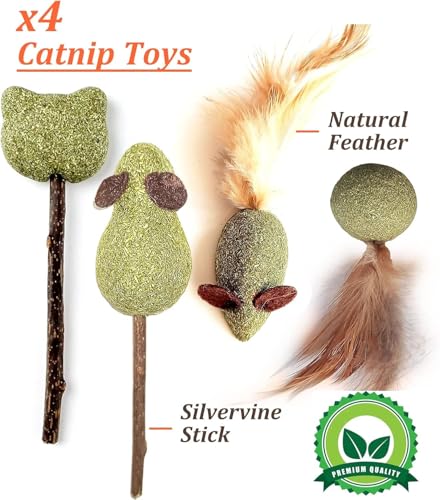 12 Pack Catnip Toys for Cats, Silvervine Sticks, Catnip Balls, Cat Nip Mice, Kicker Toys, Silver Vine Organic Chew Toys, Kitten Teething Toy,Interactive Enrichment (Green)