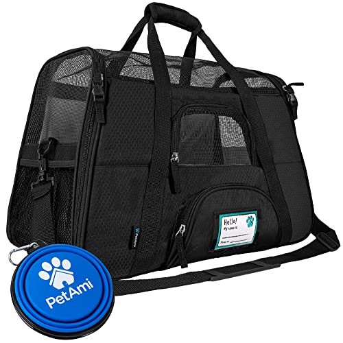 PetAmi Airline Approved Pet Carrier for Cats & Small Dogs, Large, Black | Soft Sided TSA Travel Bag, Sherpa Bed, Breathable Mesh Ventilation, Collapsible Bowl, Fits Under Seat, Up to 18 lbs - color: Black, size: Large - 19.5"L x 10.2"W x 12"H