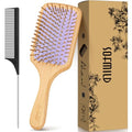 Sofmild Bamboo Hair Brush with Tail Comb, Purple Cushion Paddle Brush | Natural Wooden Hairbrush for Women Men Kids, 2 in 1 Comb Brush for Thick Curly Long Hair,Detangler Brush for Hair Growth - color: Purple
