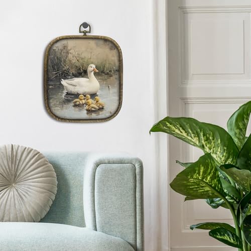 shiviody Duck Canvas Wall Art Decor, Rustic Retro Ducks Countryside Wall Decor, Vintage Neutral Beige Cottagecore Square Hanging Frame Prints Decorations for Farmhouse Cabin Home 6.5"x7.5" - color: Animals-32