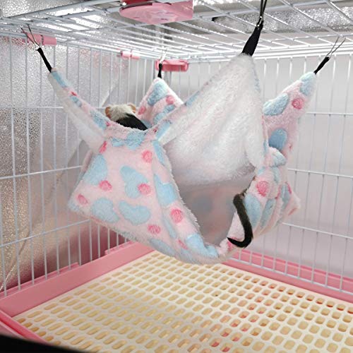 LEFTSTARER Guinea Pig Ferret Rat Hammock Toy Set - Small Animal Cage Accessories Hideout Tunnel & Bunkbed for Rat Ferret Guinea Pig Hamster Sugar Glider Chinchilla (Heart-Pink) - color: Hammock set Heart-Pink