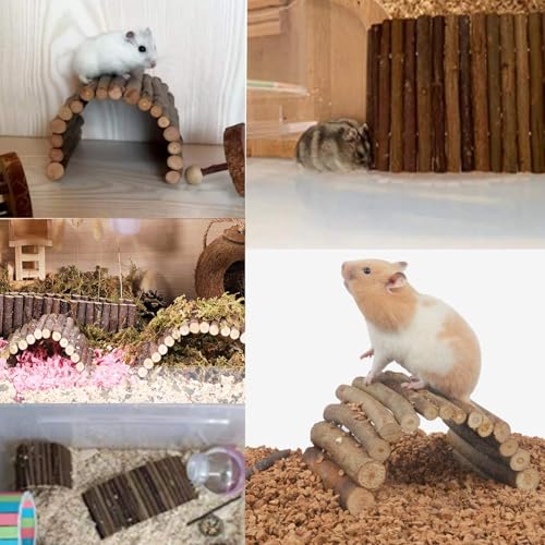 Hamiledyi 4PCS Hamster Bridge Wooden Bridge Toy Rat Ladder Natural Wooden Hideout Tunnel Ladder Hamster Cage Accessories Chew Toys for Guinea Pig Rat Chinchilla Reptile - size: 8.7" × 3.95" (4 pcs)