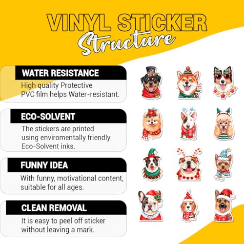 12 Pcs Christmas Dog Stickers, Holiday Puppy Decals Featuring Festive Dogs with Santa Hats, Scarves, Gifts Stickers for Laptop, Bottle, Notebook, Wrapping, Scrapbook, Holiday Crafts 7 Inches - color: Dog 1, size: 7 Inches