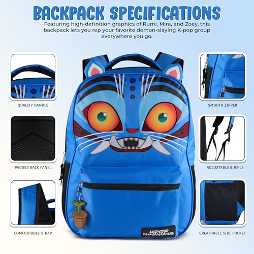 AI ACCESSORY INNOVATIONS K-Pop Demon Hunters 16” Backpack for Girls, Featuring a Big Face Derpy with 3D Ears and Embroidery, Rubber Molded Bag Charm, Derpy - style: Big Face Derby