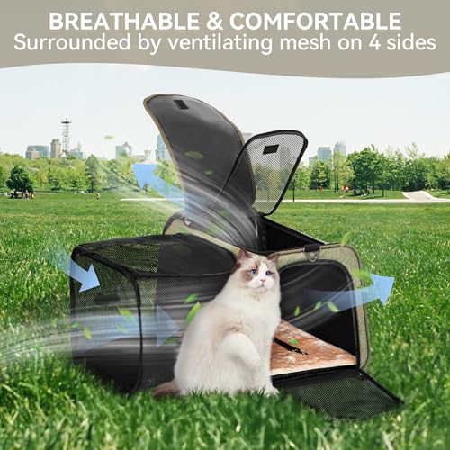 Petsfit 19"X12" X12" Expandable Pet Carrier, Square Expansion Reduces Pet Anxiety, Escape-Proof Self-Locking Zippers, 3 Easy-Access Entrances, for Cats & Small Dogs up to 18 lbs - color: Green, size: 19.0"L x 12.0"W x 12.0"H
