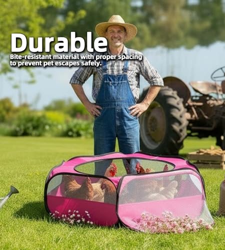 Small Animal Playpen with Mesh Cover & Waterproof Bottom Cat Tent Chicken Brooder Rabbit Guinea Pig Cage Playpen for Small Animals Indoor Outdoor Use - color: Pink