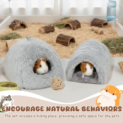 2 Pack Guinea Pig Hideout Bed with Tunnel, Large Soft Plush Cozy House, Washable Hideaway for Guinea Pigs and Small Animals(Style 1) - style: Style 1