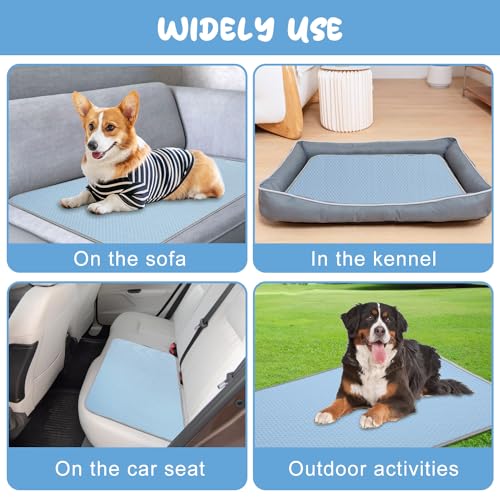 Buvlnee Summer Dog Cooling Mat Washable Ice Silk Self Cool Pad for Small Medium Large Dogs and Cats, Pet Sleeping Pad for Crate, Bed, Indoor & Outdoor Floor, Car Seats - color: Blue, size: 59x40in