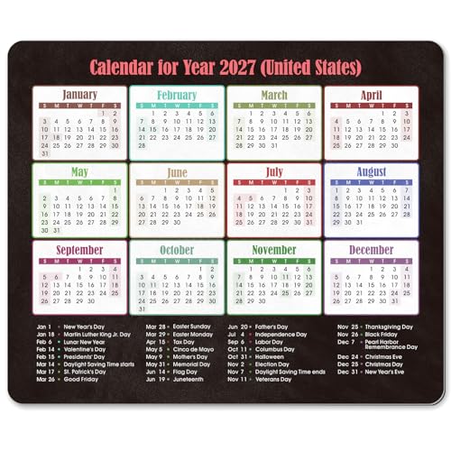 KONVINIT Ergonomic Mouse Pad with Wrist Rest, Black Mousepad with Non-Slip Rubber Base and Smooth Surface, Small Mouse Pads for Desk, Office Desk Accessories (2027 Calendar) - color: Black