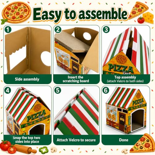 Cinrobiye Cardboard Cat House with Scratcher, Indoor Cat Condo Cat Cave Hideout with Scratch Pad, Cardboard Cat Playhouse Bed for Cats, Kittens, Rabbits & Small Pets (Pizza) - color: Pizza