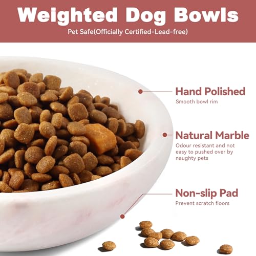 Natural Marble Cat Bowl, Weighted 1.5lb Cat Food Bowl for Cat and Small Dog, Small Animal Pet Food Dish Non-Slip, Shallow Cats Dish for Whisker Fatigue Relief, Premium Pink Stone for Home Decor - color: Pink