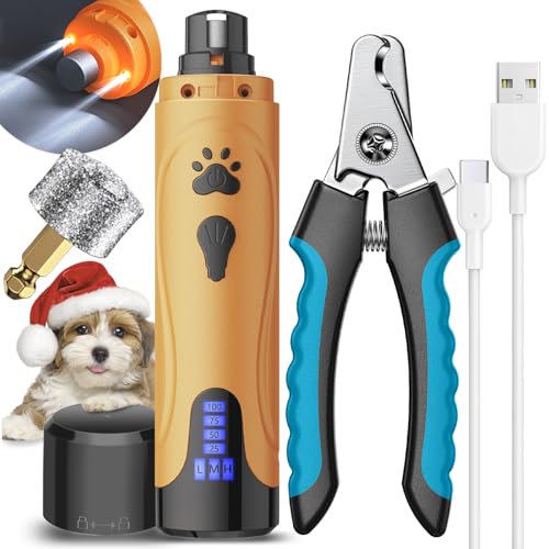 Dog Nail Grinder, Dog Nail Trimmers and Clippers Kit, Super Quiet, Rechargeable, for Small Large Dogs Cats Toenail Claw Grooming,3 Speeds - color: Summer Orange