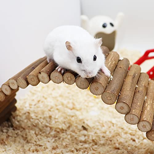 Rat Ladder Bridge, Wooden Hamster Climbing Ladder Toy, Small Animals Cage Accessories for Bird Parrot Hamster Mouse Rat Sugar Glider Hermit Crab Sugar Glider Chinchilla(23.62x3.14 Inches) - color: Willow Wood