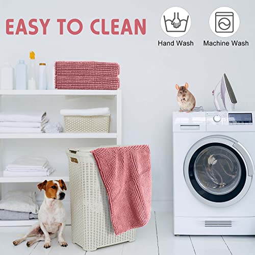 4 Pcs Guinea Pig Cage Liner 12 x 12 Inch Washable Chenille Pee Pads Pet Dog Cat Bedding Training Mat Reusable for Small Animals Puppy Bunny Hamster Chinchilla - color: Pink, size: 12 x 12 Inch, style: Low Pile Chenille