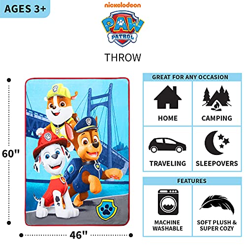 Franco Kids Bedding Super Soft Micro Raschel Throw, 46 in x 60 in, Paw Patrol - color: Paw Patrol, size: 46 in x 60 in