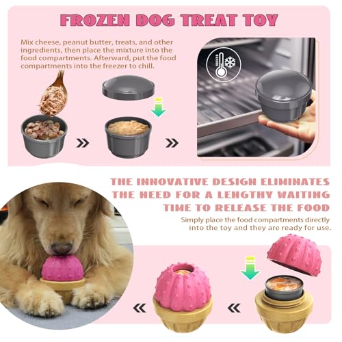 Frozen Treat Dispensing Dog Toy for Aggressive Chewers, Indestructible Chew Toys, Slow Puzzle Feeder for Small Medium Large Breed to Keep Them Busy, Reduces Anxiety, Easy to Clean, Pink - color: Pink