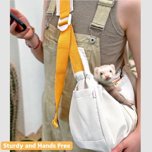 Ferret Sling Carrier - Pet Carrying Bag with Adjustable Strap Hands Free Shoulder Bag Crossbody Travel Slings Soft Small Animal Bonding Pouch Front Backpack for Ferret Rabbit Puppy Kitten (Beige) - color: Beige