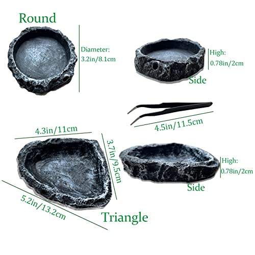 Reptile Feeding Dish Water Bowls 2 Pack Food Dish Water Dish Reptile Dish with Breadworm Feeding for Dragon Leopard Gecko Lizard Spider Scorpion Chameleon ((Round + Corner) Bowl+Tongs) - color: (Round + Corner )Bowl+Tongs