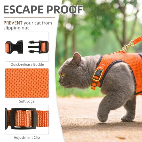 PUPTECK Soft Mesh Cat Vest Harness and Leash Set Puppy Padded Pet Harnesses Escape Proof for Cats Small Dogs Rabbits Bunny - color: Orange, size: L(NECK 8.5"-10.5", CHEST 12.5"-15", 6-10 lbs)