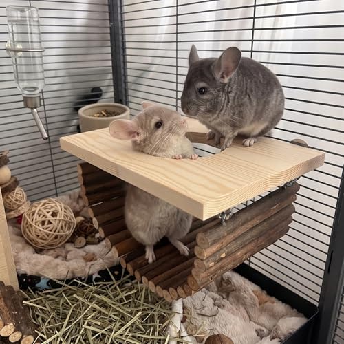Natural Wood Chinchilla Platform, Small Pet Climbing Playground, Small Animals Cage Accessories for Chinchillas Squirrels Gerbils Sugar Gliders Hamsters Mice Rats Parrots