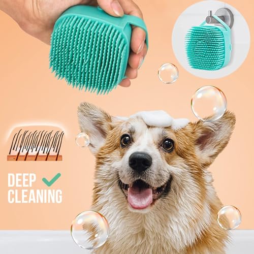 Soft Safe Silicone Pet Bathroom Massage Cleaning Grooming Tools Dog Cat Bath Brush with Shampoo Box (Blue)
