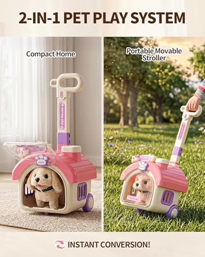 Stactcute 23Pcs Dog Toy for Kids with Portable Puppy Stroller | Walking Barking Interactive Stuffed Puppy, Gifts for Little Girls 3 4 5 6 Year Old, Pet Care Playset, 23 Pretend Accessories - style: dog