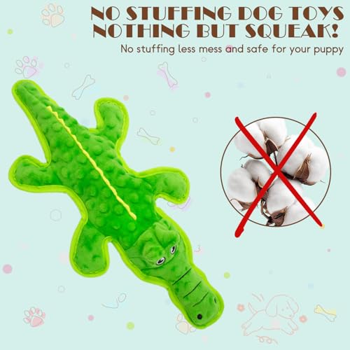 No Stuffing Dog Squeak Toys, Chew Toys for Small, Large Puppies Crocodile | Durable Plush Puppy Teething Toys, Interactive to Keep Pets Busy, Toss Fetch Tug Play, Best Birthday Gift - color: Green