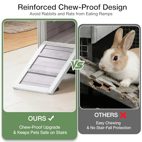 Rabbit Hutch Indoor Outdoor, Large Bunny Cage with Double House and Run, 10.4 ft² Guinea Pig House, Upgrade Deeper No-Leak Trays, On Wheels for Easy Moving - color: （Grey-AIR68)