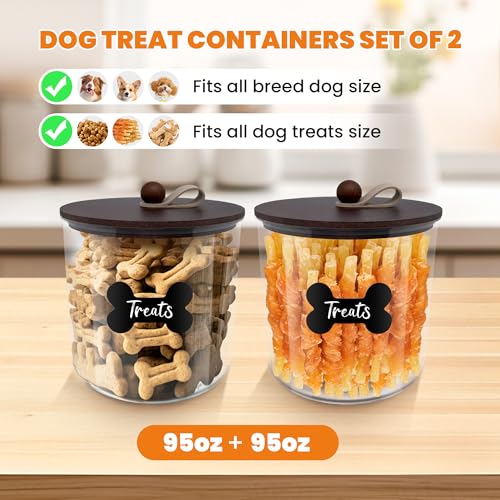 HOYTAMDAR 2 Pack Airtight Dog Treat Containers Bamboo Lids, Dog Treat Jars | Dog Food Storage Container with Scoops, Clamps, Labels and Marker, Dog & Cat Treat Holder - color: Brown - 2 Pack